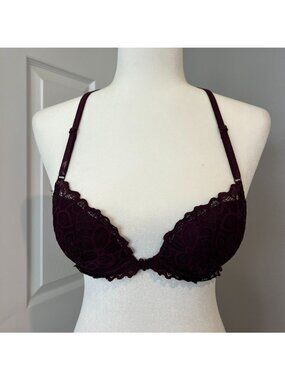 PINK Victoria's Secret Burgundy Lace Racerback Bra Size 34B